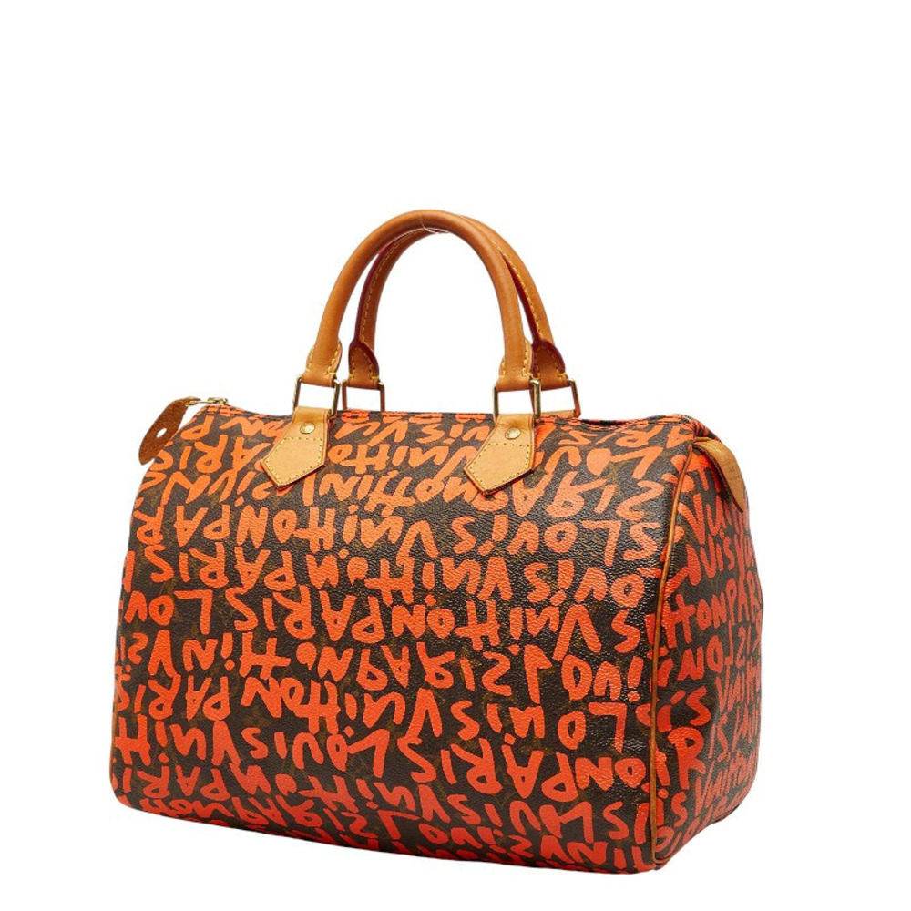 Louis Vuitton Monogram Graffiti Speedy Boston Bag Handbag Orange Brown Leather - Picture 2 of 10